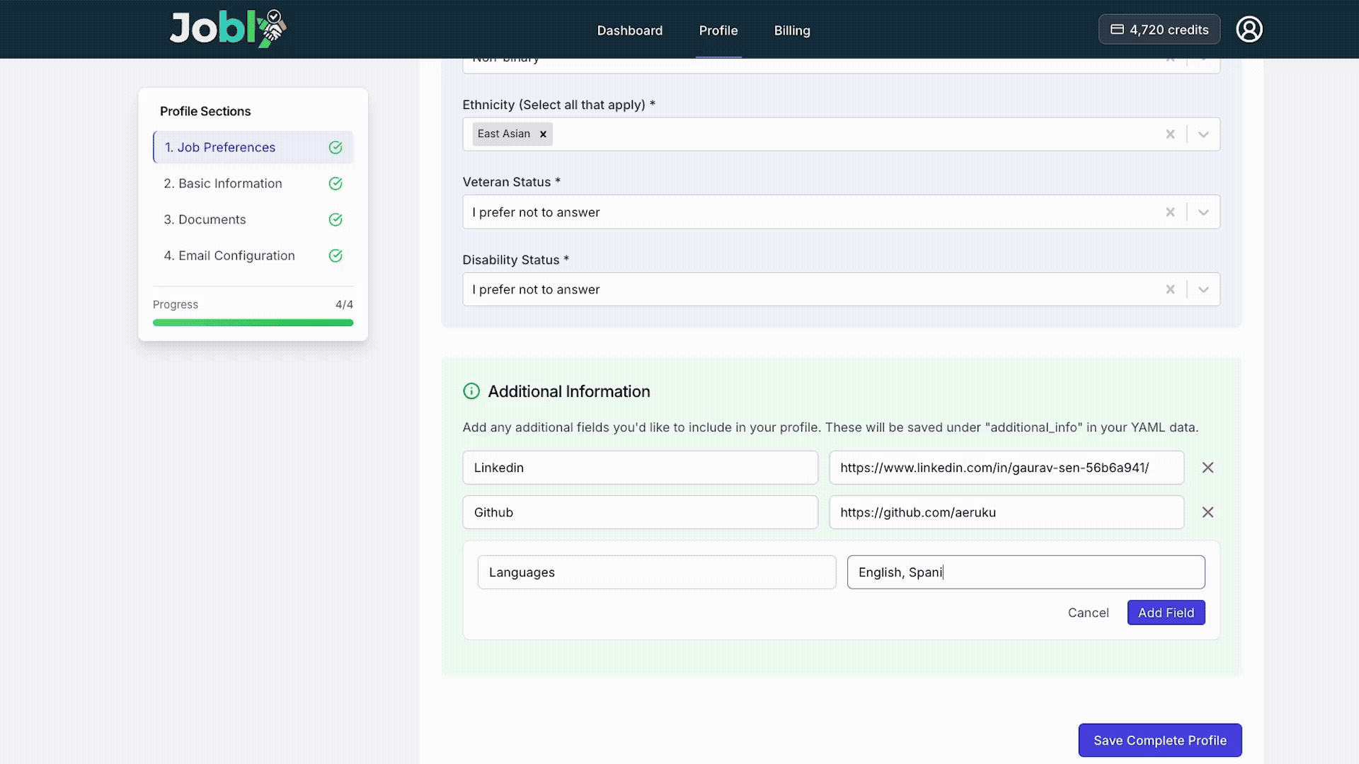 Jobly demo showing automated job application process